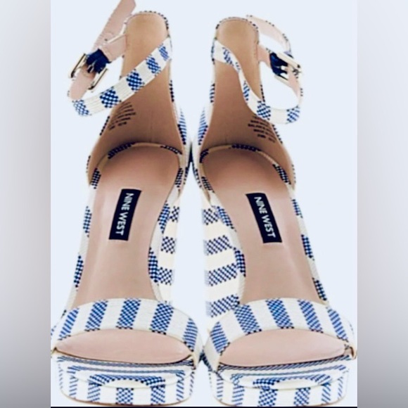 Nine West Blue & White Stripe fabric platform sandals  - Size 8 - Picture 2 of 6